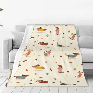 Dachshund In Sweaters Pattern Blankets Fleece Spring/Autumn Cute Super Warm Throw Blanket for Bed Couch Plush Thin Quilt