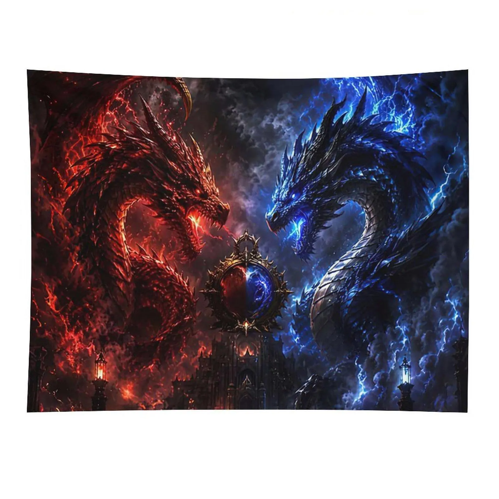 Fire And Ice Dragons Tapestry Fantasy Battle Wall Hanging Decor