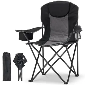 Lilypelle Portable Camping Chair, 400 LBS Capacity Folding Portable Camping Chair with Cup Holder & Side Pockets, Padded Oversized Camping Chair for Outdoor, Camping, Fishing, Sports, Patio