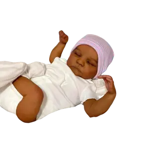 18 Inch Realistic Reborn Baby Doll Levi with Hat Soft Cloth Body Dark Brown Chocolate Color Skin Newborn Baby Boy Dolls Real Looking Toy For Kids Kawaii Stuffed Animals