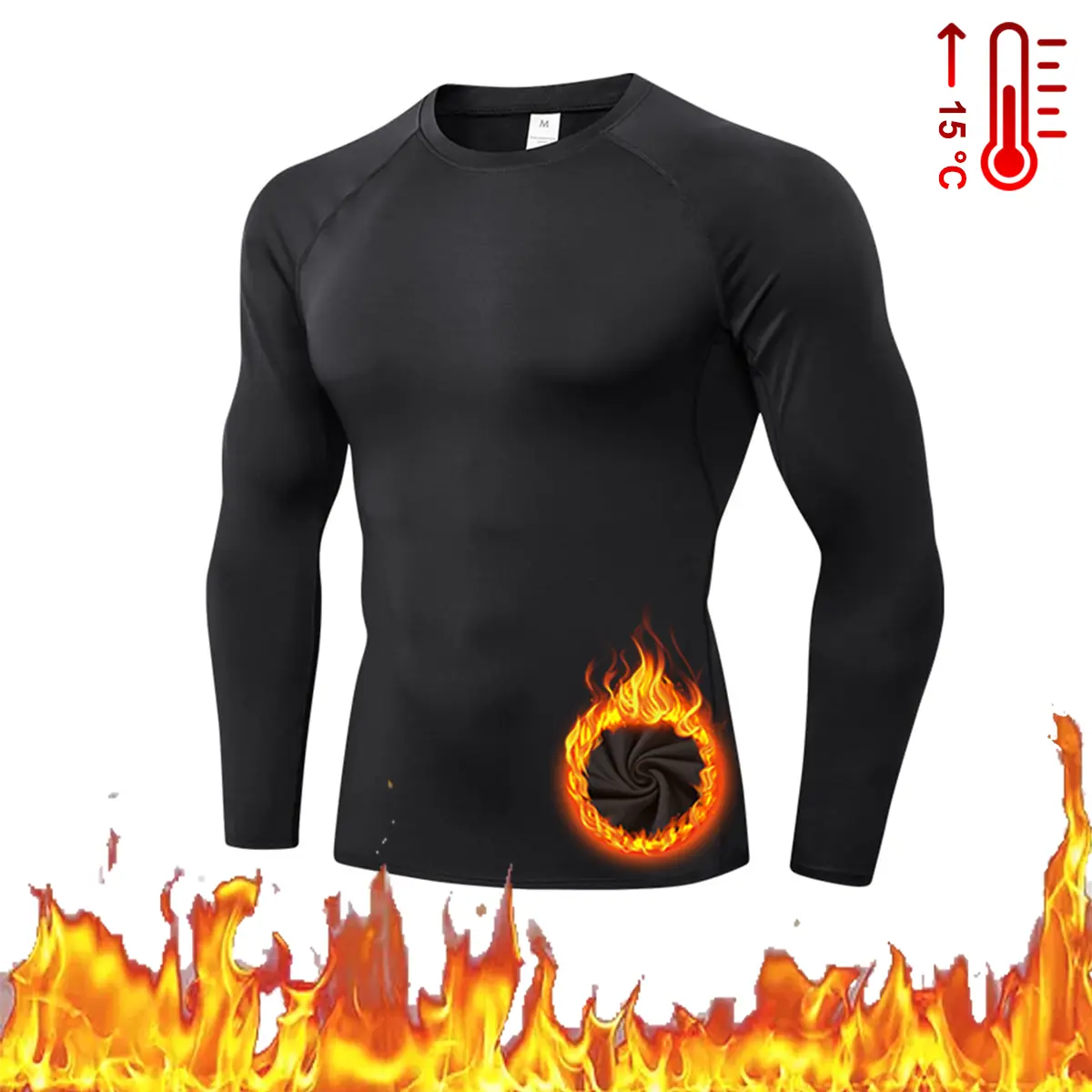 Men's Fleece Lined Thermal Shirt, Long Sleeve Polyester Compression Base Layer for Cold Weather Athletic Wear
