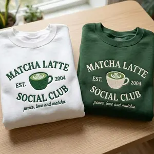 Embroidered Matcha Latte Social Club Sweatshirt, Coffee Lover Gift