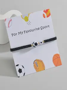 Football & Heart Pattern Beads Decor Bracelet, Adjustable Braided Bracelet for Men & Women, Exquisite Jewelry for Gift, Football Match Support Accessories, Valentine's Day, Gift, Adjustable Bangle Jewelry, Bracelets Jewelry