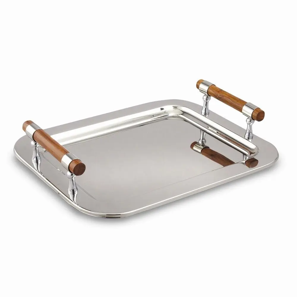 Leeber 73018 Stylish Medium Rectangle Kitchen Tray, 16.5x13 in, with Wood Handle