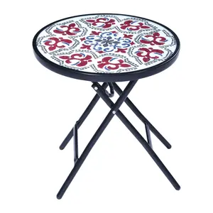 Backyard Expressions 18"Diam Easy Fold Glass Top Table