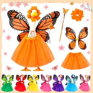 4Pcs Butterfly Fairy Porch Goose Outfit Set, Tutu Skirt + Butterfly Wings + Magic Wand + Flower Crown Costume Accessories, Fit for 17 Inch & 23 Inch Cement Lawn Goose Statue, Yard Garden Outdoor Decor (Goose Not Included)