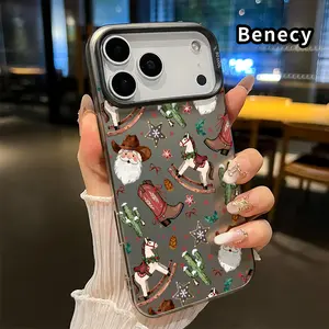 Western Christmas Pattern Phone Case for iPhone 17 16 15 14 Pro Max 13 12 11 XR XS Plus Air E Shockproof Anti-Scratch Durable PC Back Protective Cover Cellphone Protective