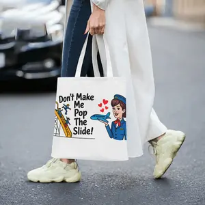 Aviation Theme Canvas Tote Bag with Cartoon Flight Attendant Design Funny Airline Crew Print Reusable Shopping Bag Travel Lover Gift Large Capacity Shoulder Bag Eco Friendly Casual Daily Commuter Handb