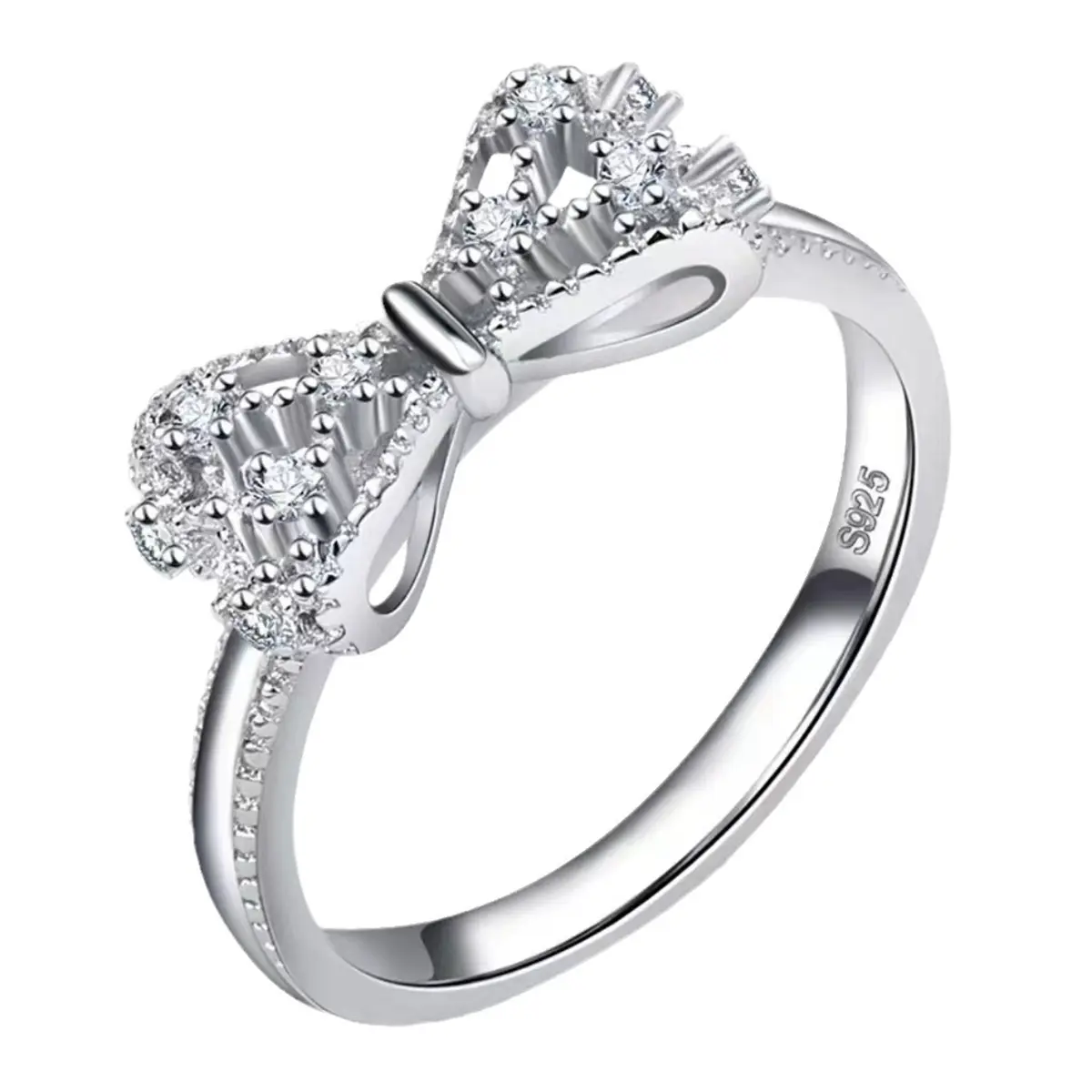 Bowknot Cubic Zirconia Ring, silver Women's Ring, Cubic Zirconia Promise Ring, Stackable Wedding Ring, Infinity Eternal Love Knot Ring