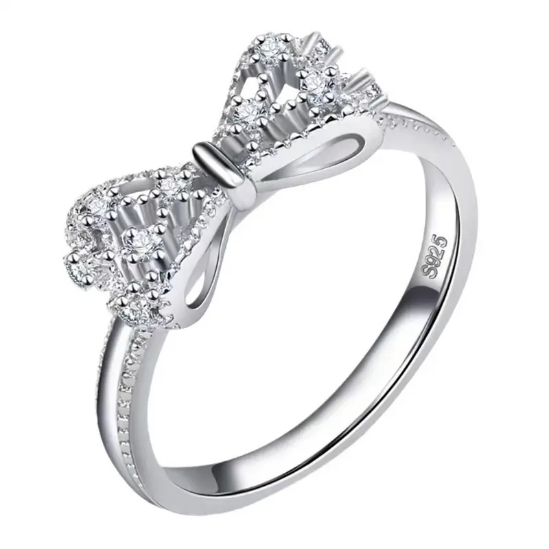 Lady Bow Ring, Elegant and Fashionable Square Cubic Zirconia Promise Ring, Perfect for Anniversaries and Valentine's Day Jewelry