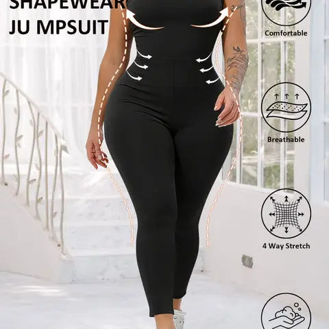Women's Plus Size Sleeveless Sports Bodysuit, U Neck Solid Color One-Piece, Sporty Comfy Jumpsuit, Comfortable Sportswear for Women, Workout Jumpsuit, Workout Fitness Jumpsuit, Stretchable Activewear