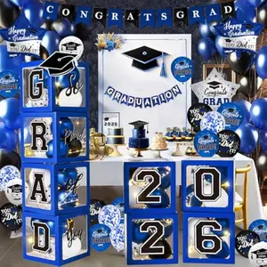 2026 Graduation Decorations - Blue Balloons and Boxes with Letters, GRAD So Proud of You, Congrats Party Decor for Any Grade