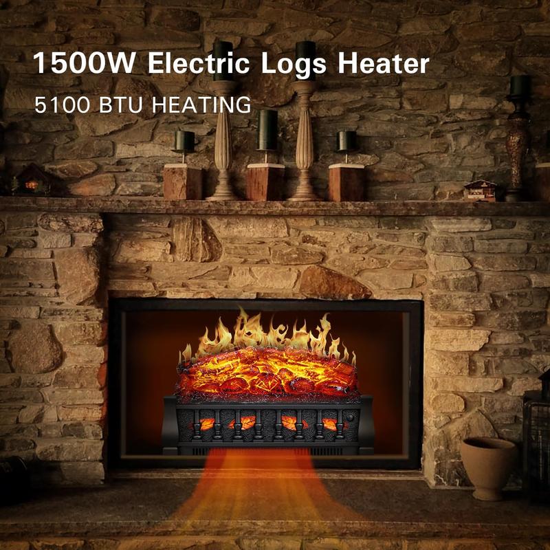 R.W.FLAME Electric Fireplace Insert Log Heater 21",750W/1500W Adjustable 5 Flame Brightness&Speed, Fireplace Insert with Realistic Ember Bed&Traditional Brown Log,Overheat Protection&Remote Control R.W.FLAME Electric Fireplace Insert Log Heater 21",750W/1500W Adjustable 5 Flame Brightness&Speed, Fireplace Insert with Realistic Ember Bed&Traditional Brown Log,Overheat Protection&Remote Control