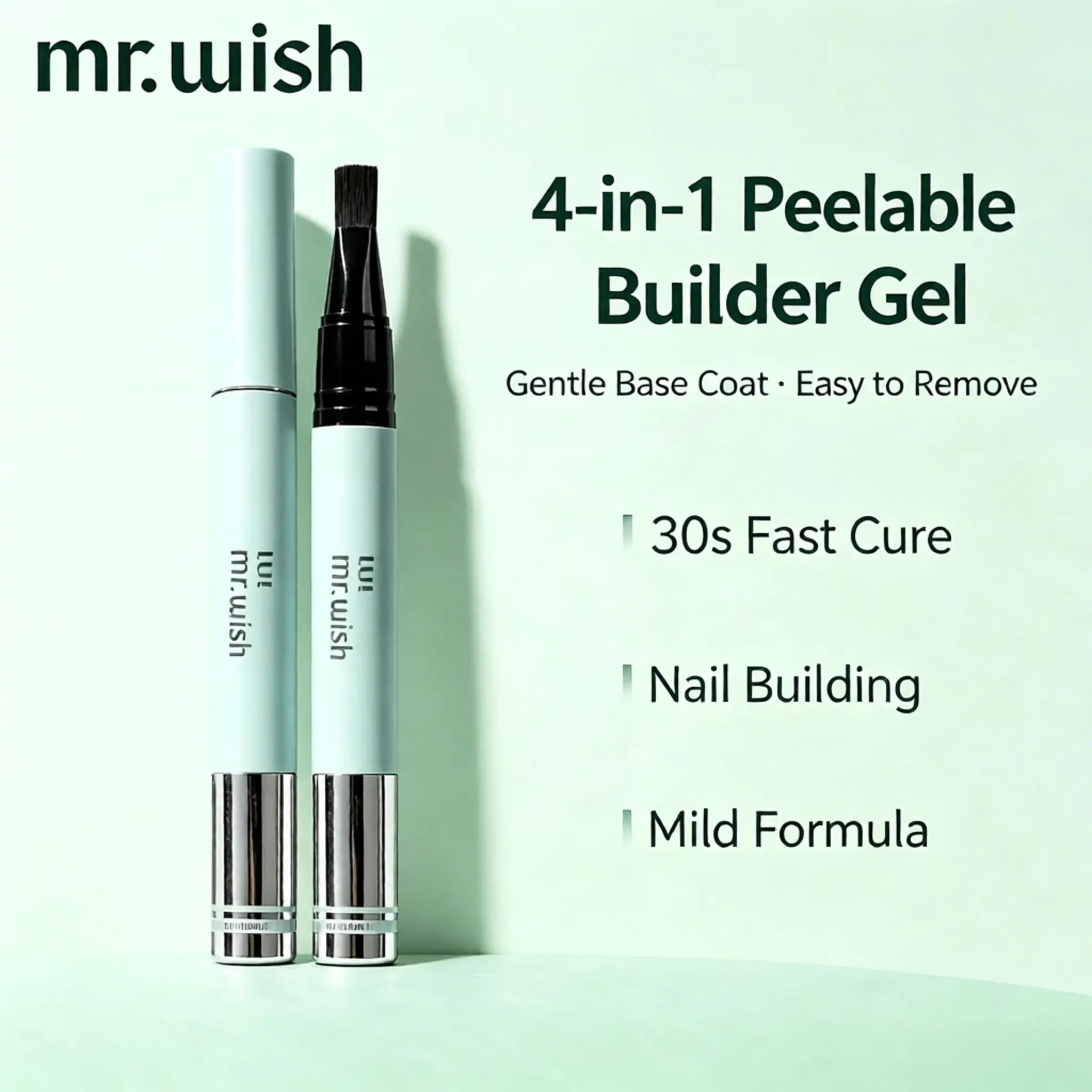 Mr.Wish 4-in-1 Peelable Builder Gel Pen, Peel Off Base Coat, Nail Strengthen Building Gel for Beginner Nail Practice UV LED Nail Gel