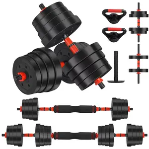 90Lbs 4-in-1 Adjustable Dumbbell Set With Thick Connecting Rod, Can Be Used As Kettlebell, Barbell, Push-up Support, Suitable For Home Gym Exercise Rose Red Soft workout  weights fitrx adjustable dumbbell 1-inch hole woman free gym strength training belt