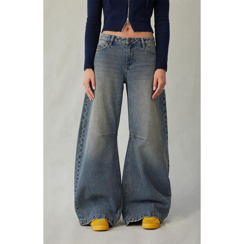 Pacsun Women's Remi Baggy Barrel Jeans Knee Dart Dark Indigo