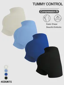 Women's High Waist Ribbed Shaping Shorts, Butt Lifting Seamless Gym Pants, Comfortable Breathable Yoga Three-Quarter Leggings, 4 Pack