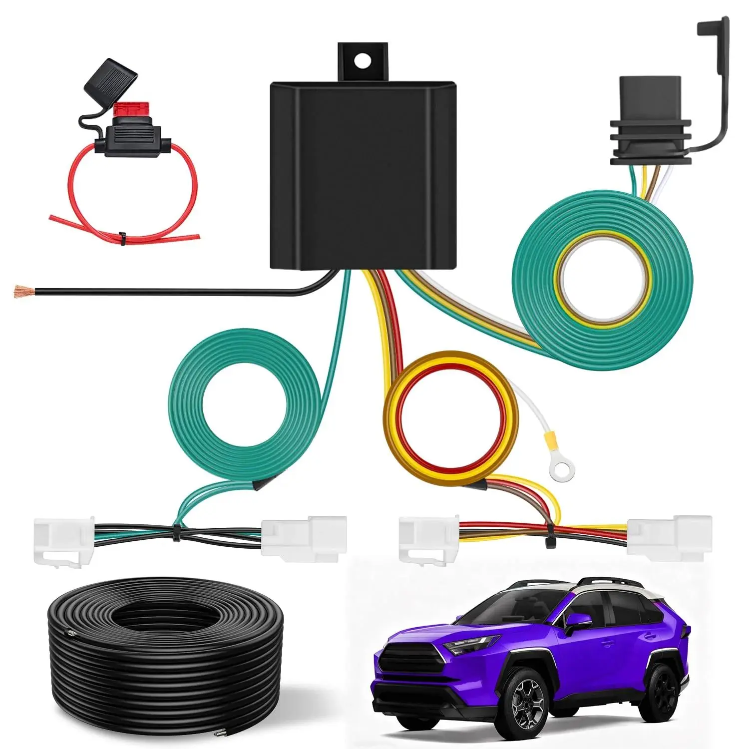 4 Pin Trailer Wiring Harness Kit 56434 Vehicle Standard 4 Way Connector Custom for 2019 2020 2021 2022 2023 2024 2025 Mitsubishi Outlander PHEV Toyota RAV4 RAV4 Prime Tow Hitch Accessories