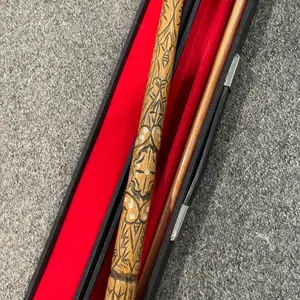 Vintage hand carved pool cue with inlay