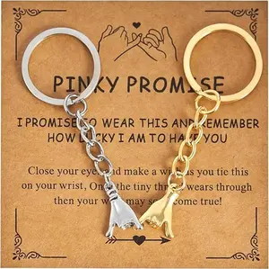 Matching Keychains for Couples Valentines Day Galentines Day Anniversary Birthday, Pinky Promise Couple Keychain Set for Him Her, Premium Elegant Design Keepsake for Keys Bags (1 Gold 1 Silver)