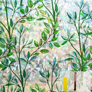 Leaf Rainbow Window Privacy Film Stain Glass Design 17.5 X 78.7 in Easy Install Reusable Decorative Film for Living Room Privacy