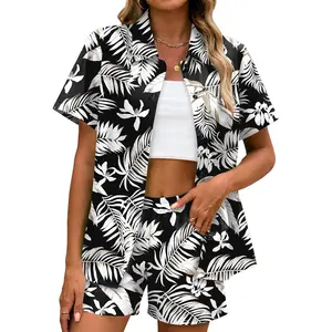 2 Piece Hawaiian Outfits for Women Floral Shirt and Short Set Summer Tropical Vacation Beach Resort Wear 2026