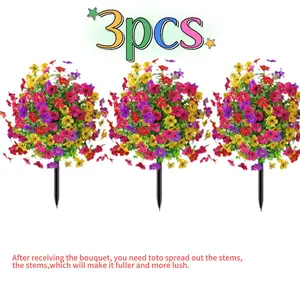 3-Piece Realistic Standing Plant Set, Lifelike Artificial Flower, Artificial Floral Plant, Sun-Resistant Silk Material, Perfect for Spring Summer Decor, Ideal for Entryway Indoor Spaces, Decorative Fake Plant