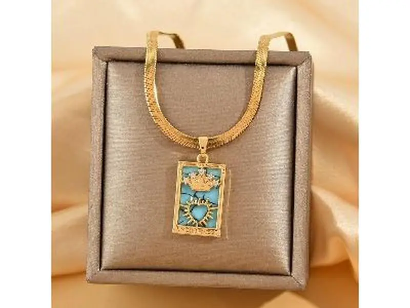 Tarot Cards Empress Necklace Enamel Amulet Necklace,Miraculous Medallion Talisman Tarot Necklace