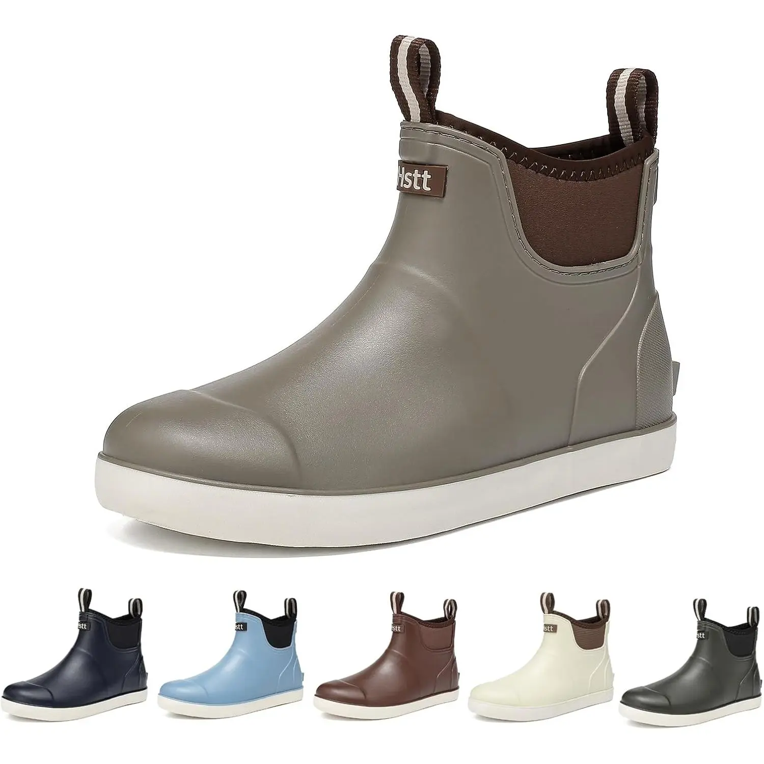 Men's deck boots, deck shoes, waterproof rain boots, saltwater fishing ankle boots, non-slip rubber garden mud boots, suitable for gardening, boating, camping, sailing, and fishing