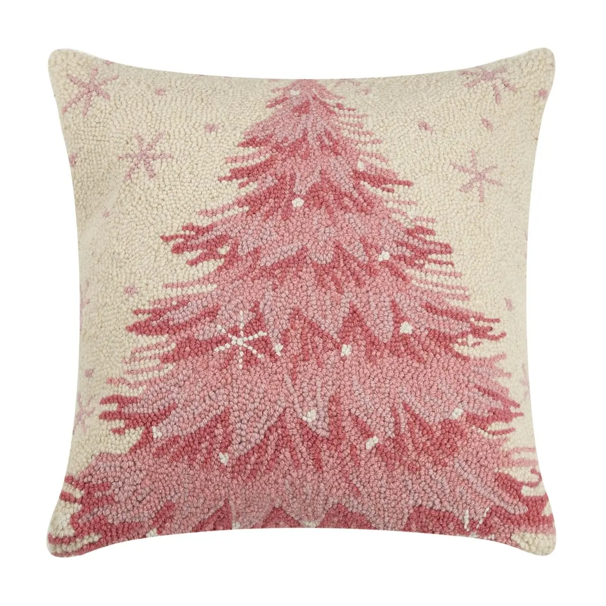 Peking Handicraft 31JES1308C18SQ 18 x 18 in. Pink Christmas Tree Square Poly Filled Hook Pillow