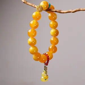 Lucky Charm Amber Bracelet for Men and Women 12MM Red Agate Gourd Pendant Unisex Elegant Jewelry Talisman Natural Gemstone Gift for Various Occasions