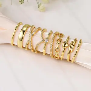10 Pack Fashion 14K Gold Rings for Women & Girls