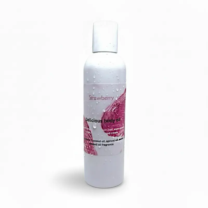 Strawberry Cake Scented Body Oil - Sweet-Scented, Skin-Softening Bottled Moisturizer with Strawberry, Lemon, Cream & Sugar Aroma, Hydrating Massage Oil for Daily Body Care, Scented Body Oils