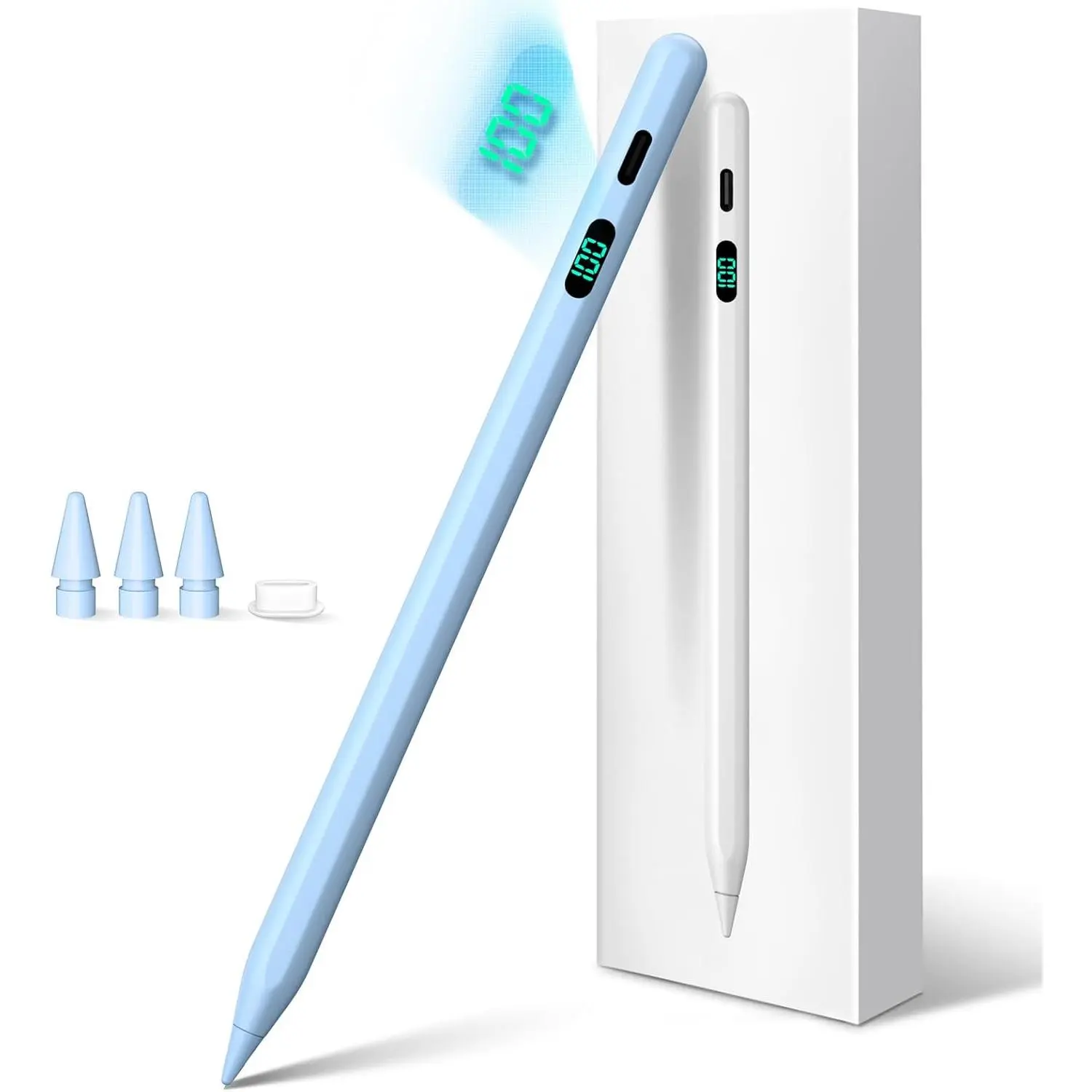 Tablet Accessories Touch Screen Pen for iPad (2018-2025) - LED Power Display, Fast Charge, Palm Rejection Tech Pen for Writing on iPad 10/9/8/7/6th, 11th A16, Air 11/13 M2/M3, Pro 11/13 M4, Pro 12.9", Air 5/4/3, Mini 7/6/5, Stylus, Lag-Free Writing, 15 Mi