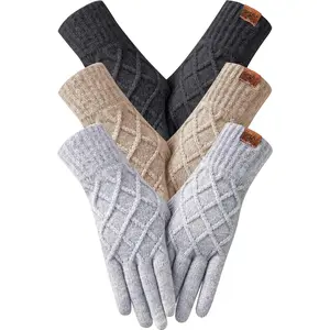 3 Pairs Winter Gloves for Women Touchscreen Elastic Thermal Knit Lining Warm Gloves for Cold Weather, Gifts for Christmas