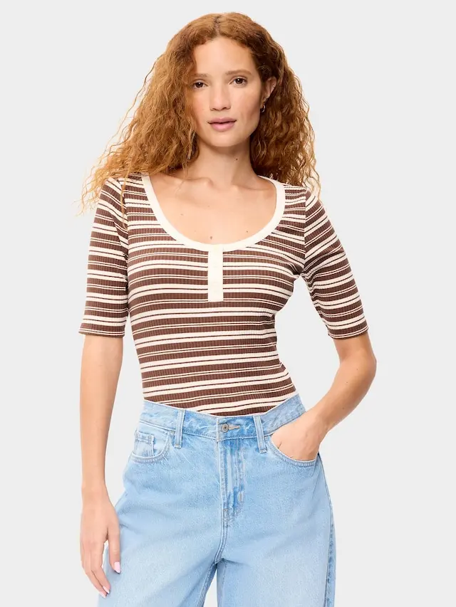 Old Navy Women's Fitted Scoop-Neck Henley T-Shirt