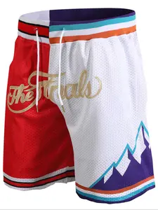 Men's 23 Red and White Basketball Shorts, Vintage Embroidered Zipper Gym Shorts, Casual Training Pants, Spring & Fall Fitted Style