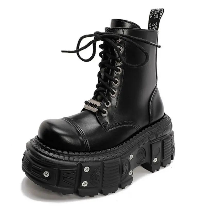 Women's Chunky Platform Combat Boots 4 Inch Heel Lace Up Punk Goth Ankle Booties Motorcycle Grunge Y2K Alternative Edgy E-Girl Festival Concert Shoes