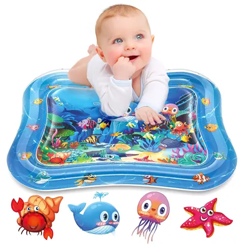 Inflatable Tummy Time Water Play Mat for Infants, Fillable Air & Water Portable Padded Mat, Sensory Developmental Toy for Nursery Use, Summervibes Indoor Outdoor Play Essential