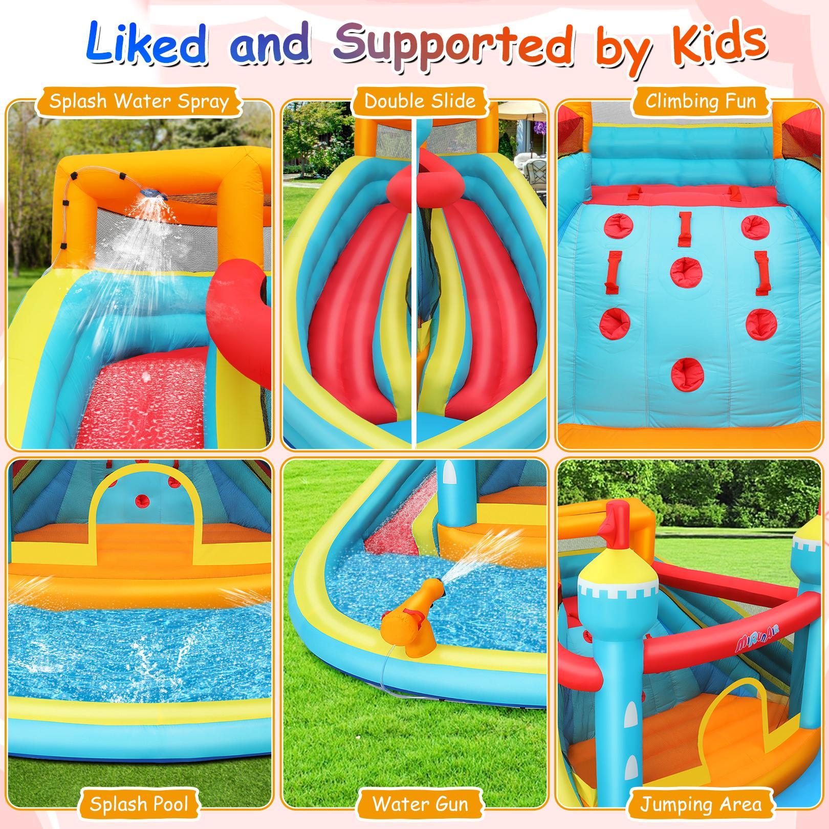 AKEYDIY Inflatable Water Slides for Kids 3-10 with 2 Water Slides, Inflatable Water Park with 520W Blower, Jumping Bouncy Castle with Splash Pool and Climber, Blow Up Slides for Kids Backyard Summer, New Year Birthday Gifts