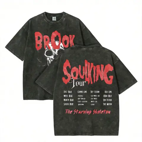 Subtle Anime Streetwear Graphic T-Shirt Soul King Tour Grand Line Skeleton Musician IYKYK Vintage Band Tee Acid Wash Oversized Pirate Shirt Casual Stretch Tshirt Cotton