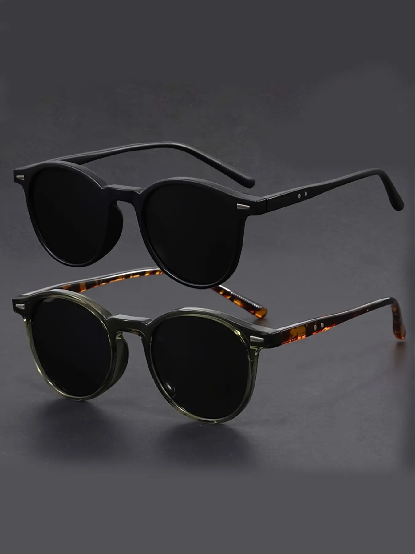 2 Pairs Handmade Round Acetate Optical Glasses, Unisex Retro Frame, Men's High-End Brand Accessory, Fashion Eyewear, Sunglasses Set