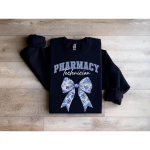 Coquette Pharmacy Technician Sweatshirt, Cute Pharm Tech Bow Pullover, Pharmacy Student Crewneck, Cozy CPHT Assistant Sweater, Sweet Pharmacy Gift Top