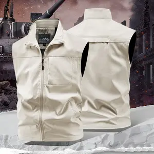 Off-white stand-up collar zipper sleeveless vest outdoor tooling wind multi-pocket vest spring and autumn light and thin tactical vest breathable and wear-resistant outer wear
