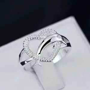 High Quality 925 Silver Plated Dolphin Heart Ring for Women Daily Wear,Couple Gift
