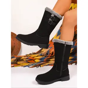 Women’s Winter Snow Boots, Warm Mid-Calf Fleece-Lined Buckle Ankle Boots, Dual-Color Options, Plush Collar Lock Temperature, Non-Slip Thick Sole