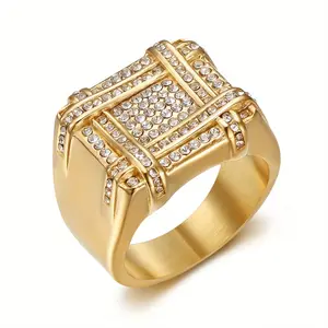 Men's Multi-Size Light-Luxury Geometric Stainless Steel Ring - Synthetic Zircon-Inlaid Modern Minimalist Solid Metal Ring for Daily Wear, Banquets, Fashion Costume Jewelry, Solid Metal Rings, Steel Rings