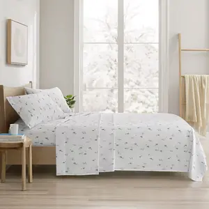 360 Stand True North California King Size Cozy Cotton Flannel Printed Sheet Set, Gray Skiers Design, 108x102x0.13 in, OEKO-TEX Certified, for California King Bed