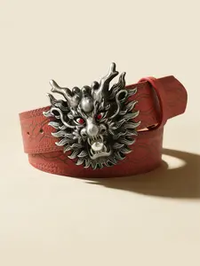 Vintage Chinese Dragon Buckle Belt, Embossed Denim Dress Waist Decor, Casual Floral Pattern, All Seasons PU Leather