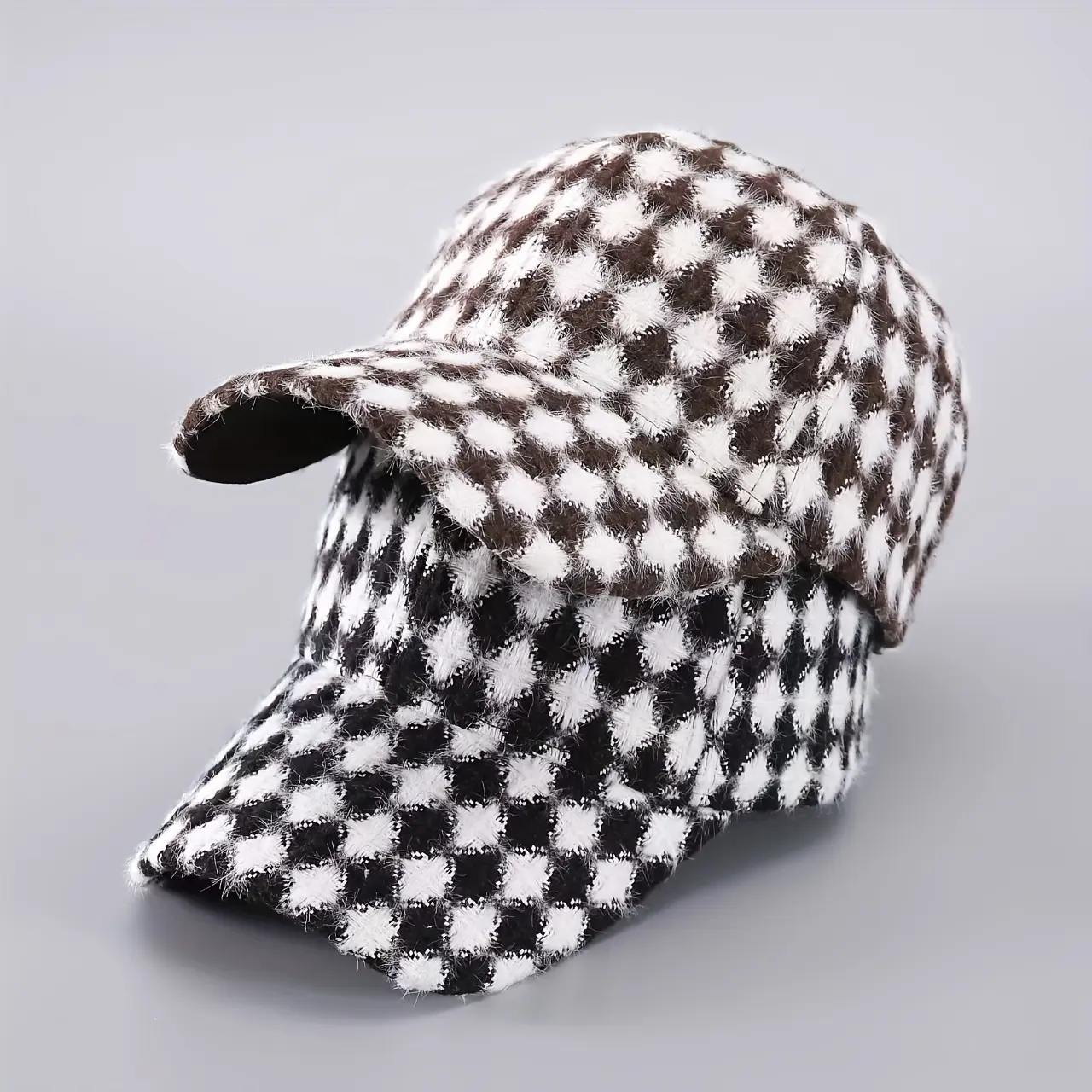 Unisex Houndstooth Print Baseball Cap - Adjustable Strap, Lightweight, Warm, Fashionable, Fitted, Machine Washable Winter Hat for Daily Sports, Outdoor Travel